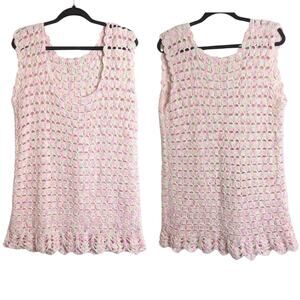 Vintage Cottagecore Pastel Pink Soft Crochet Sleeveless Top/Tunic Women's M/L